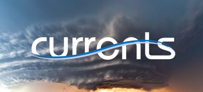 Currents logo on Oklahoma cloud formation