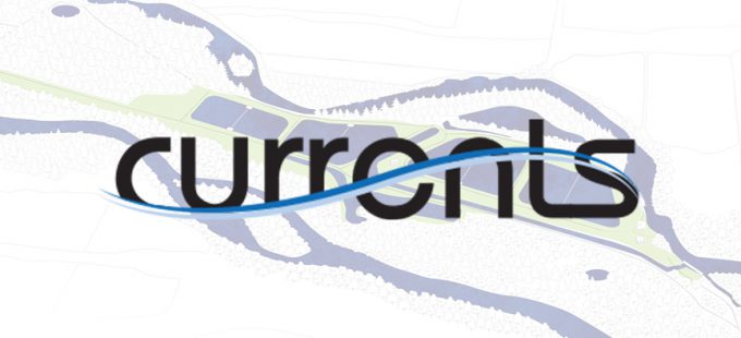 Currents logo on river model