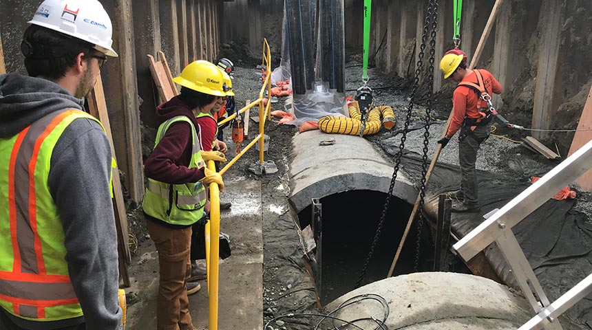 Pipe replacement construction site