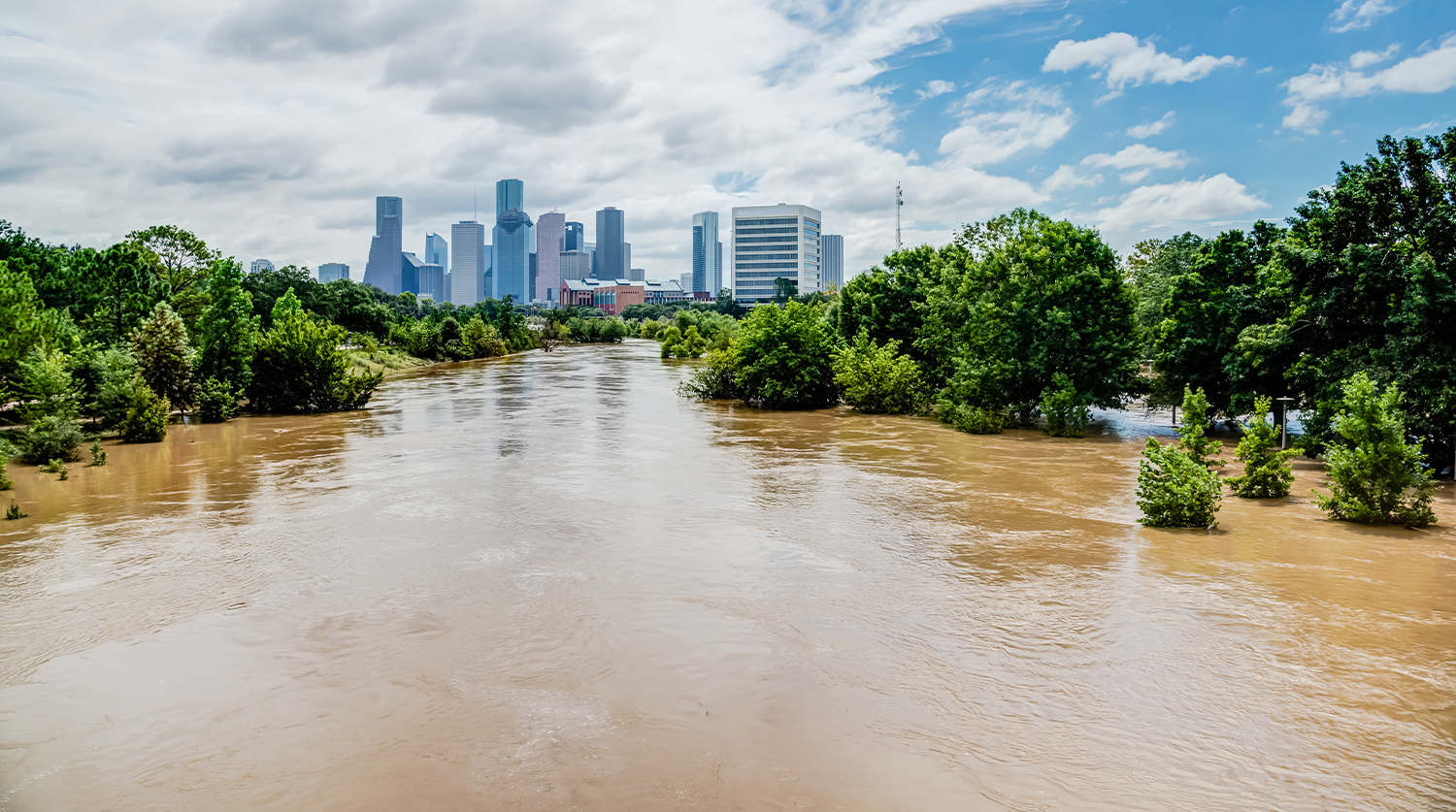 Houston skyline and flood