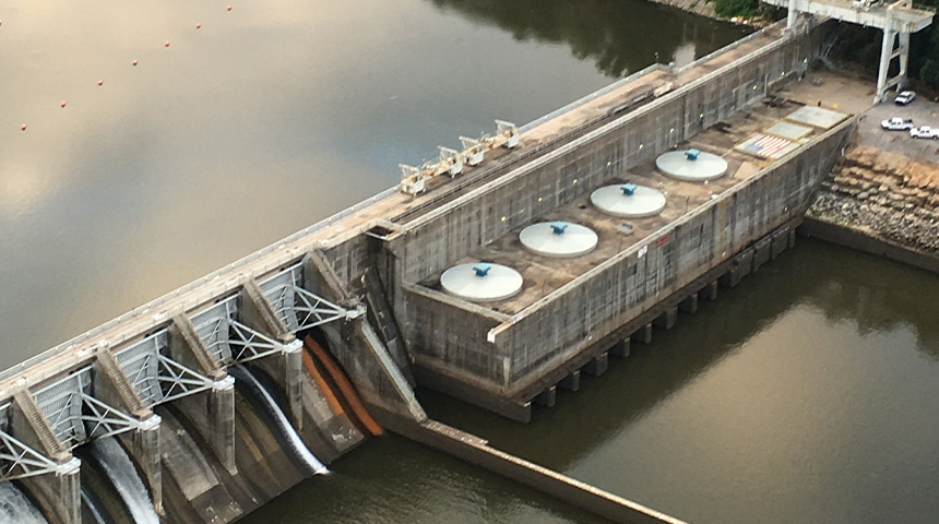 Aerial view of Grand River Dam