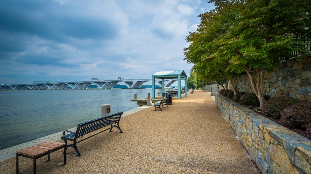 Bench along the Potomac River Waterfront, in Alexandria, Virginia