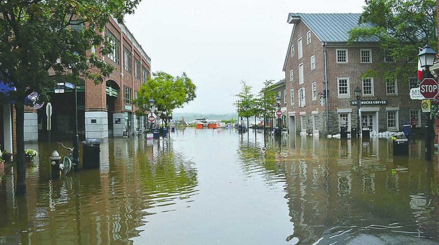 flooded street due to storm surge