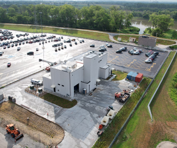 Aerial photo of Omaha, Nebraska's Riverview Lift Station Replacement project performed by Carollo Engineers.