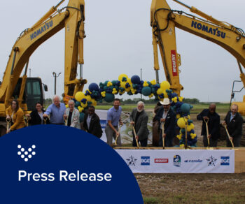 photo of several people with shovels in front of excavators at in Baytown Texas for the groundbreaking of a new water treatment facility