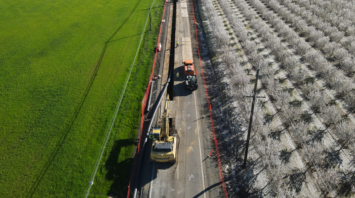 Arial photo of water line upgrades as part of the Harvest Water Program in Sacramento California, managed by Carollo Engineers.
