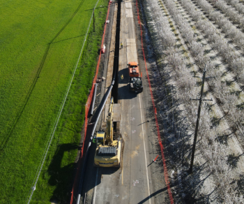 Arial photo of water line upgrades as part of the Harvest Water Program in Sacramento California, managed by Carollo Engineers.