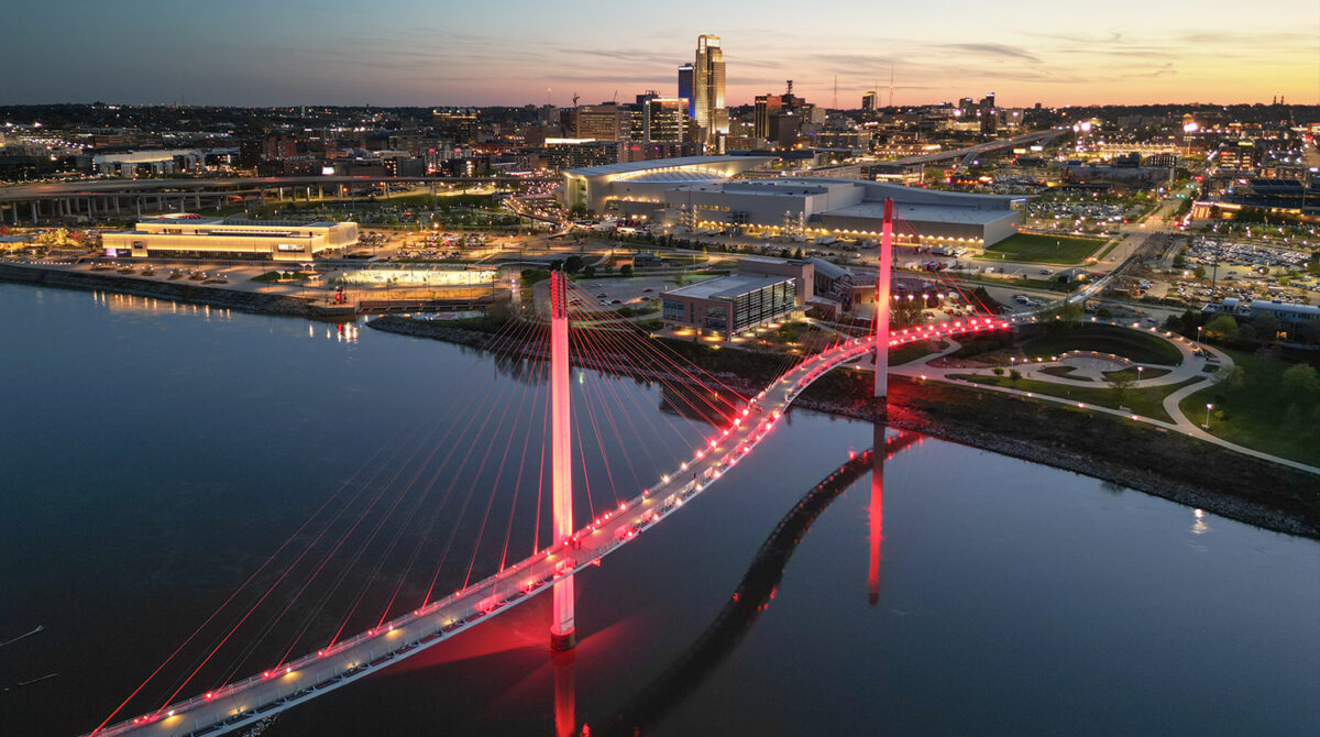 arial view of a bridge in Omaha Nebraska representing Carollo Engineers sewer infrastructure work